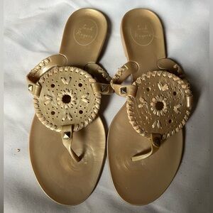 Jack Rogers Women's Size 9 Sandal Gold Georgica Jelly Thong Medallion Flip Flops